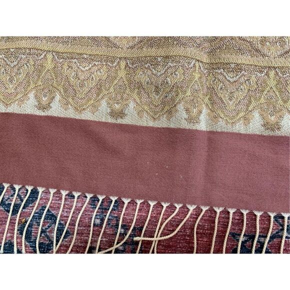 Christian Dior Square Wool Stole Tassel Scarf Tan and Pink - Picture 9 of 9